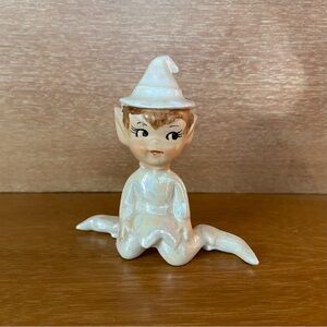 Lefton Pixie Elf Comical Figurine Iridescent White Lustre Pearl Vintage READ